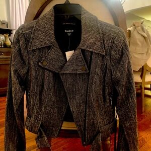 Black and white cropped tweed jacket